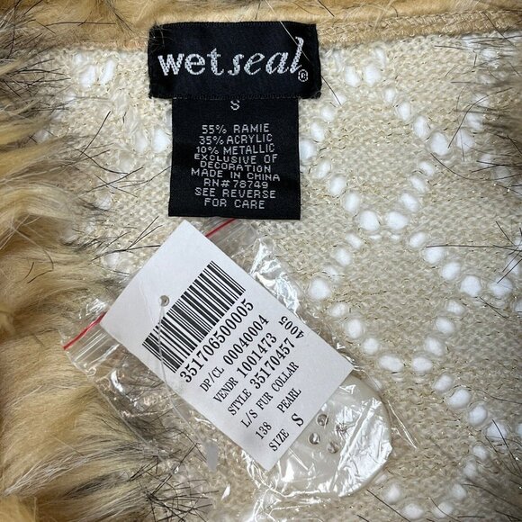 Vintage Y2K Fur Trim Cardigan Sweater Pointelle Knit Penny Lane Cream - Picture 7 of 13